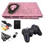 Play Station 2 Rosa - Ps2 Slim - Punisher Pink - 12 Meses De Garantia - Vários Jogos Opl