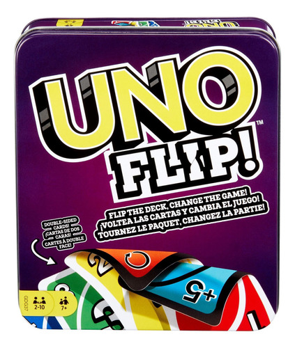 Juego De Cartas Uno Flip Caja Metálica De 2 A 10 Jugadores