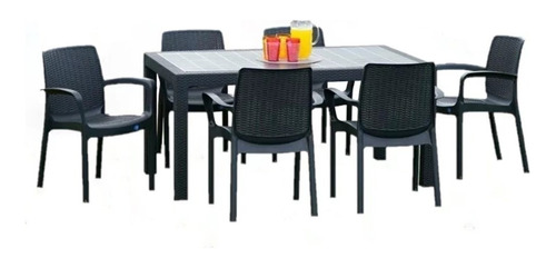 Juego Jardin Simil Rattan 150x90 + 6 Sillas Voss2000