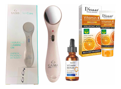 Set Masajeador Facial Gama + Jabón Y Serum  De Vitamina C