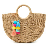 Bolso Grande De Paja Para Playa Para Mujer, Bolso Hobo De Ve