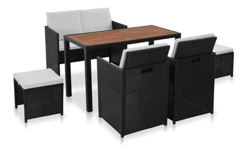 Juego De Comedor De 6 Pz Ratán Madera De Acacia Color Negro