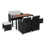 Juego De Comedor De 6 Pz Ratán Madera De Acacia Color Negro