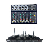 Kit Mesa De Som Gf-6182 + Microfone Sem Fio 4 Bastão Sl 912