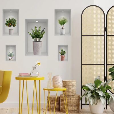 Adhesivo De Pared Con Macetas, Mural Decorativo