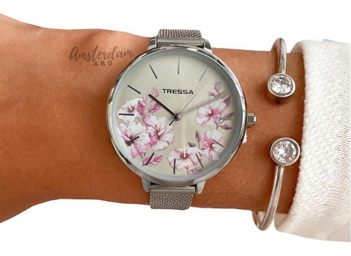 Reloj Tressa Dama Mod Bloom M/tejida Plateada  Amsterdamarg