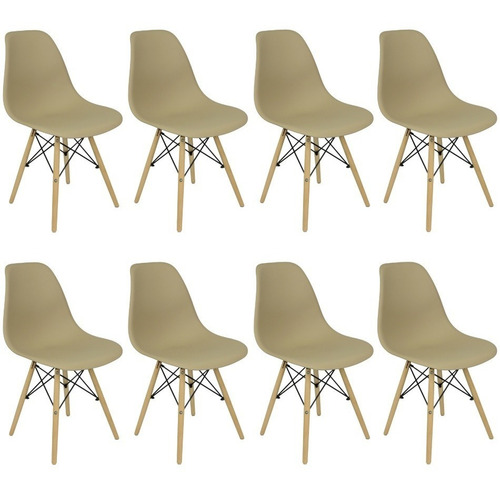 Kit 8 Cadeiras Charles Eames Eiffel Wood Design Varias Cores