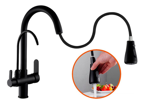 Griferia Canilla Cocina Negro Cuello Extensible Monocomando