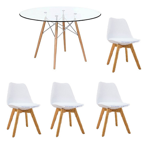 Mesa Comedor Redonda Eames Vidrio 1 M +  4 Sillas Tulip  