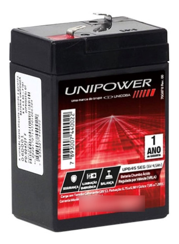 Bateria Unipower 6v 4,5ah Up645seg