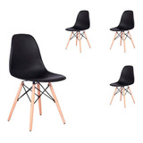 Silla De Comedor Plástico Diseño Dsw Pata Madera - Eames X 4 Color De La Estructura De La Silla Negro Color Del Asiento Polipropileno