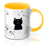 Xícara Porcelana Colorida Gatinho Gato Presente Natal Witch Cor Branco-amarelo Wicca