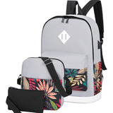Mochilas Backpack Impermeable Puerto Usb Set 3pzs Color Gris 2