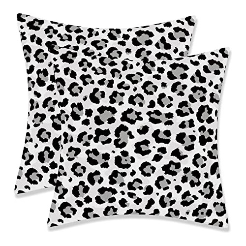 Fundas De Almohada Estampado De Leopardo Gris Y Blanco,...