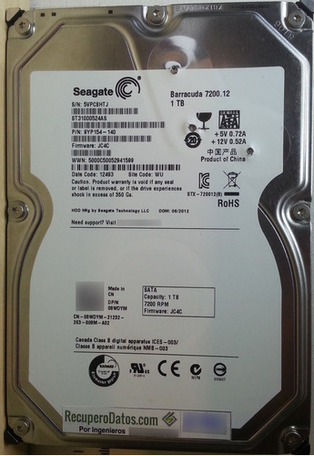 Disco Seagate St31000524as 1tb Sata - 1309 Recuperodatos