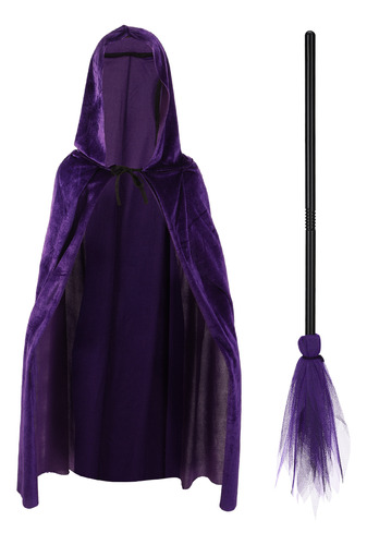 Set De Ropa Witches Broom, Escoba Morada Y Capa De Terciopel