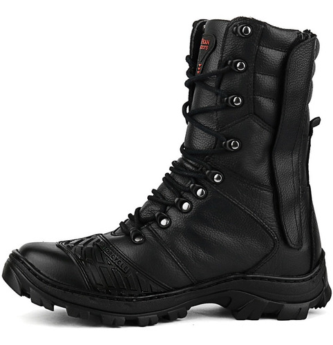 Coturno Tenis Bota Militar Tatica Couro Impermeavel C/ Ziper