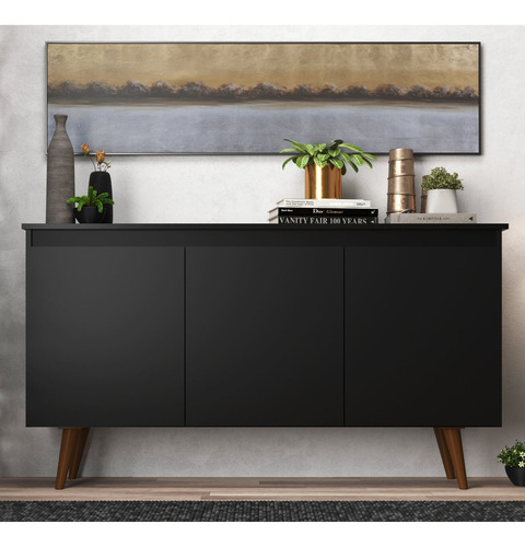 Buffet 3 Portas 136cm Retrô Elza Yescasa Preto Jf