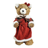 Urso Fêmea Vestido 42x20cm Decoração Enfeite De Natal