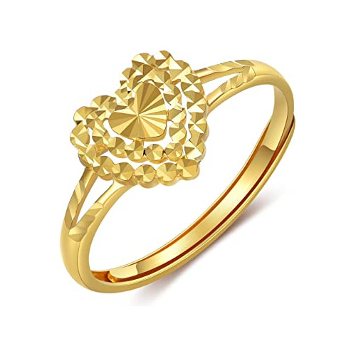 Anillos De Corazón De Oro Amarillo De 18 Quilates Para Mujer