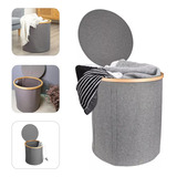 Cesta Ropa Sucia Canasto Plegable Gris Borde Bambu Redonda