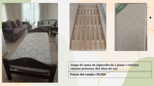 Combo: Cama De Algarrobo + Colchon Cannon Princess Premium 