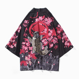 Chaqueta De Media Manga Unisex Suelta Japonesa Sakura Koi