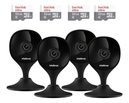 Kit 4 Câmeras Wi-fi Imx Black Mibo Intelbras + Sd 32gb Ultra