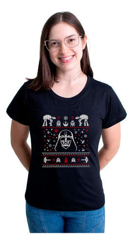 Camiseta Feminina Babylook Star Wars Darth Vader Natal Suete