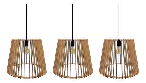 Lampara De Techo Colgante Moderna Madera Nordica Luces X3