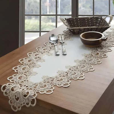 Caminho De Mesa Rendado Veneza Luxo Bege 40x90cm Jolitex Liso | Frete grátis