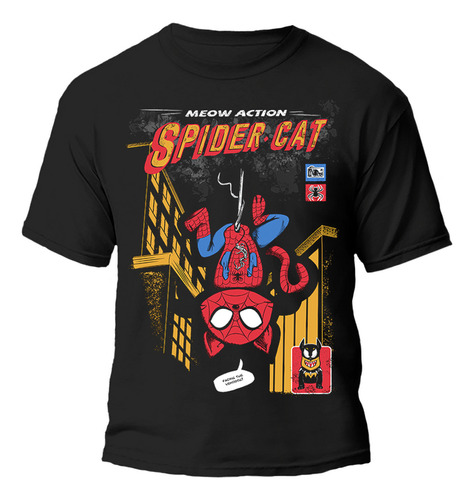 Remera Spider Cat Comic! Diseño Exclusivo 100% Algodón