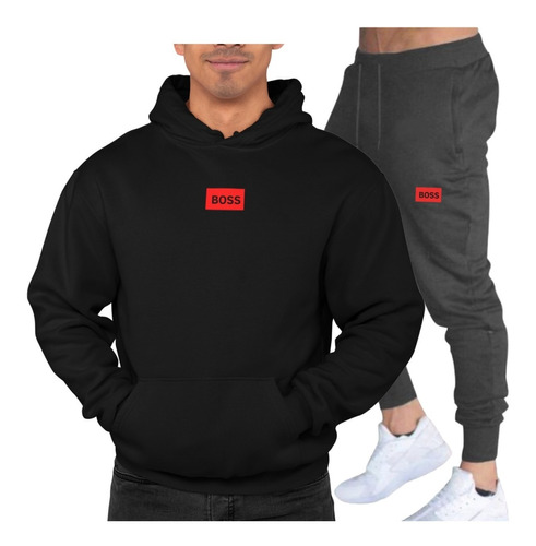 Conjunto Boss Moletom Masculino Exclusivo Logo Vermelho