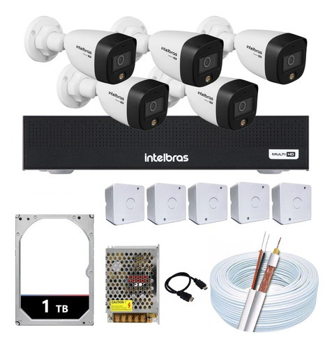 Kit 5 Câmeras Segurança Intelbras Full Color Dvr 8 Ch Hd 1tb