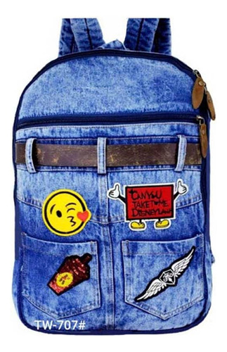 Mochila Jeans Reforçada Espaçosa Juvenil Escolar Tw707