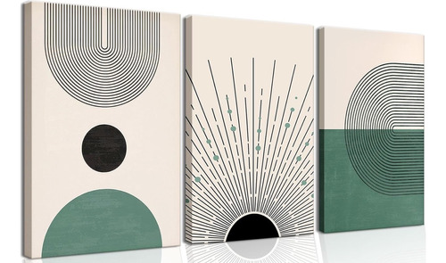 Set 3 Cuadros Canvas Decorativos Abstracto Moderno Bauhaus