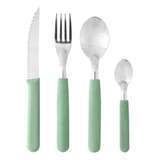 Set 16 Cubiertos Carol Linea Areia Mango Plastico Pettish Color Verde