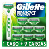 Kit Gillette Mach3 Sensitive Aparelho C/9 Refis