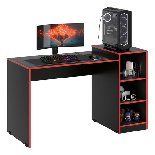 Mesa Gamer Ee Para Computador Com Nichos Vermelho E Preto