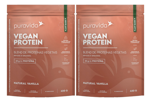 Vegan Protein Puravida Vanilla Proteínas Vegetais 2 X 450g