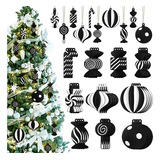 40 Pcs Black And White Christmas Tree Ornaments Pvc Xma...