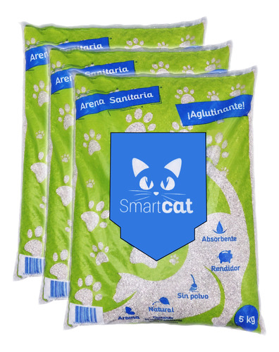 15 Kg Arena Smart Cat Premium Para Gato Aglutinante 3 X 5 Kg