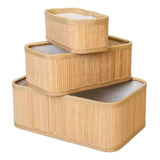 Set X3 Unidades Organizador Canasto Caja De Bambú Natural