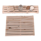 Kit Bandeja De Baño + Jabonera  Alfombra Deck Madera Nordico