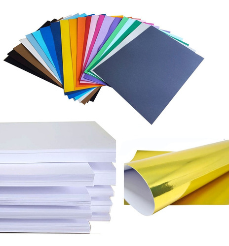 Kit 100 Folhas Offset 50 Papéis Color Plus 20 Laminados 180g