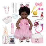 Boneca Bebe Reborn Menina Pretinha Enxoval Coelhinha Baby