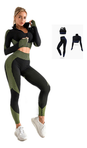 Conjunto Traje Yoga Transpirable Elástico Fitness 3 Piezas