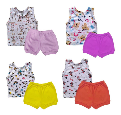 12 Peças - 6  Regata + 6 Short Bebê Verão Roupa Bebê Atacado