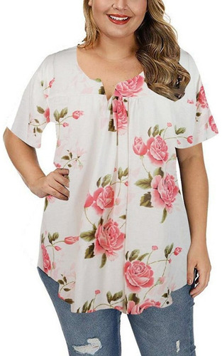 Camisetas Tallas Grandes Con Estampado Floral Y Botones