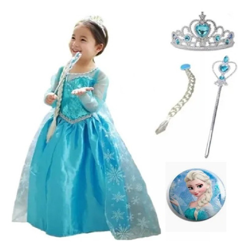 Vestido Frozen Elsa Infantil Fantasia Coroa Varinha Trança 